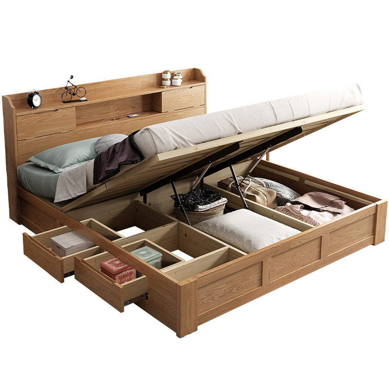 King Queen Tatami Storage Beds Multifunction Solid Wood Bed Bedroom Furniture Set Designs