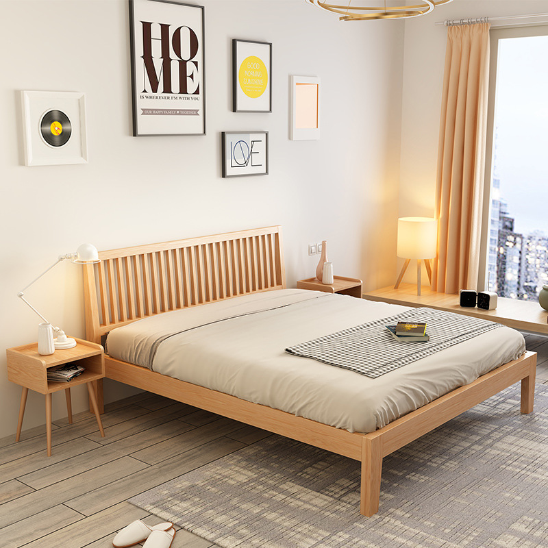 2020 Hot Sale Nordic Modern Style Factory DirectSimplicity Design soild wood Furniture Bed King Size Wood Beds for the bedroom