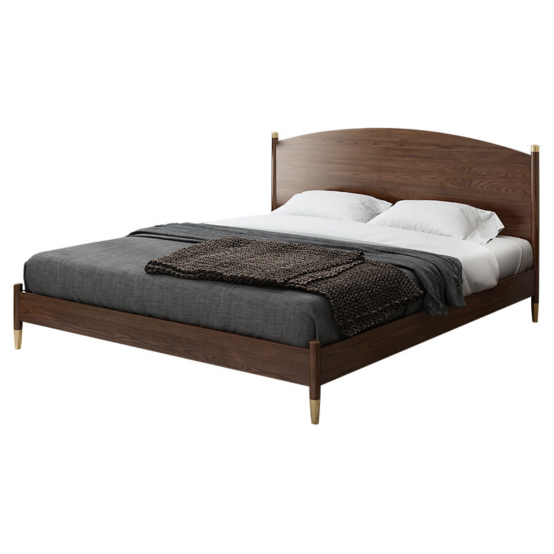 High quality morden OEM supported simple design double single bed wooden walnut color bed for bedroom furniture
