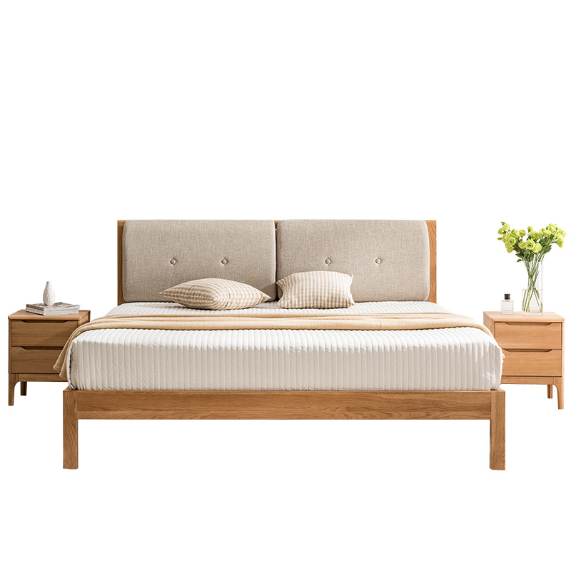 Morden simple design customizable natural solid ash and pine wood wooden bed double bed for bedroom furniture set