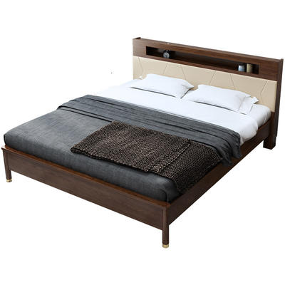 Best Seller fabric bed head Bedroom Furniture economy household brass foot wood wax oil soft bed king size solid wood bed