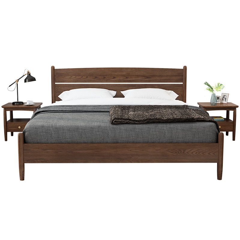 Luxury King Size Solid Headboard Wall Beds Simple Rubber Single Designs Queen Slat Frame Modern Ash Pure Wood Bed