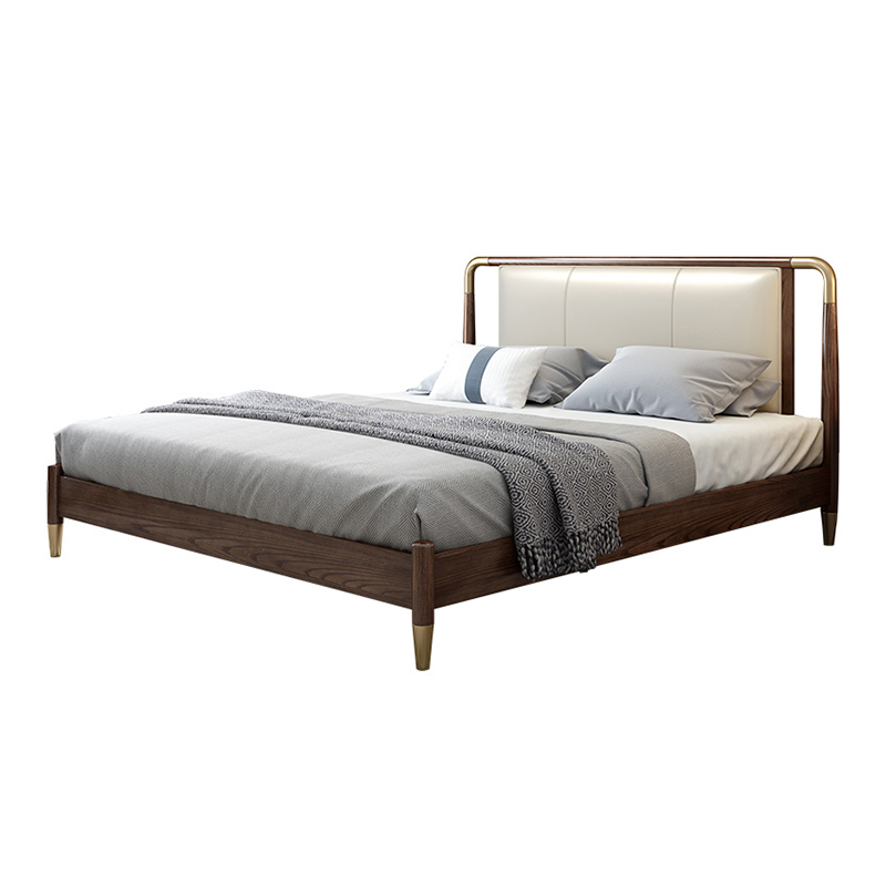 Queen Size Slat Frame Modern King Designs Full Walnut Pine Single Wood-bed Ash Solid Wood Bed