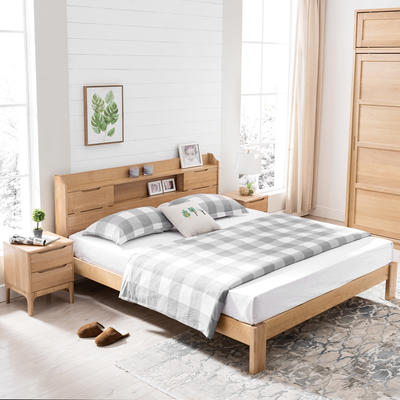 Modern Solid Oak WoodBedroom Furniture Sleeping Wall Bed foam mattress Set