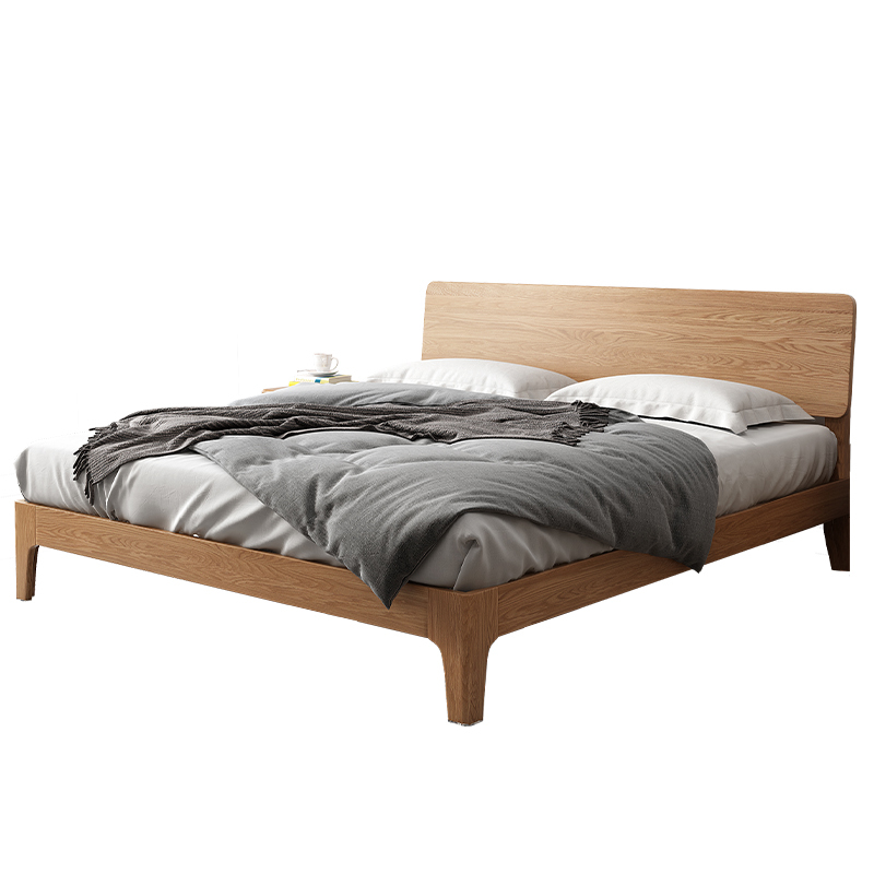 Modern solid oak wood double bed Queen Size OEM designs bedroom furniture