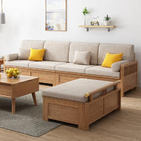 Classic Sectional Armrest Pine Wooden Frame Cum Bed Designs Storage Furniture Wood Sofa