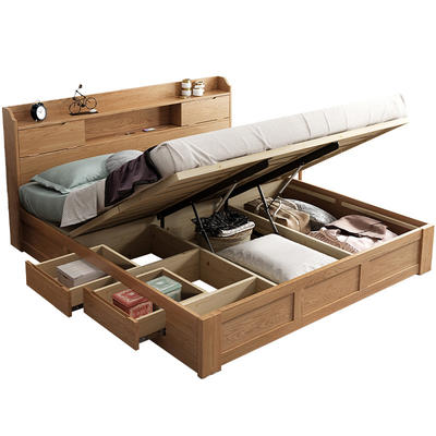 Modern Fabric Bed with Storage Box multifunction Adjustable Chestrfield Style Bedroom Wooden Furniture set