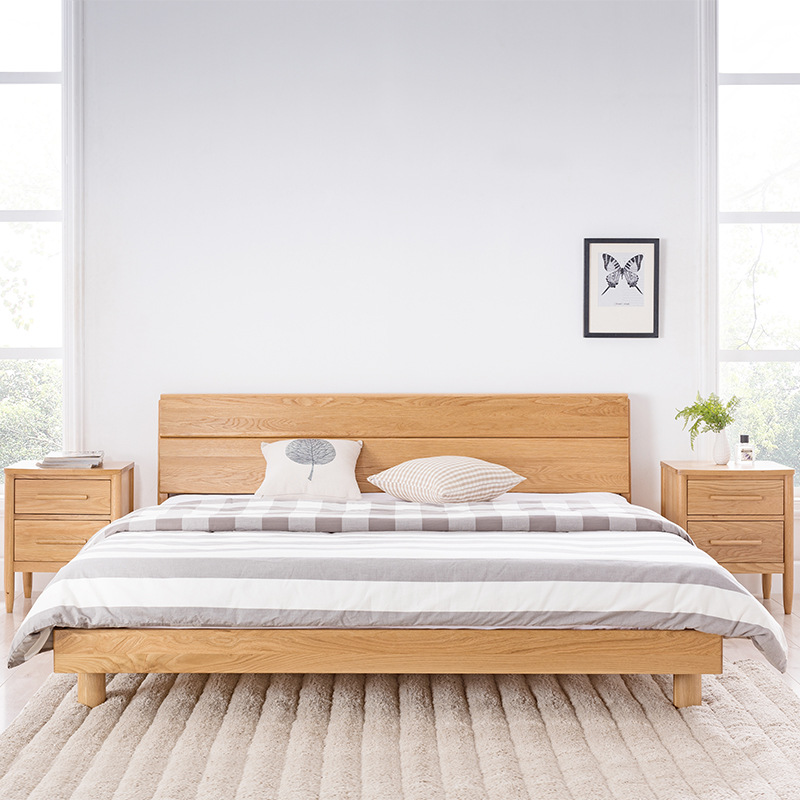 Latest Bedroom Furniture Upholstered Bed Oka Wood Color Wooden Bed Frame