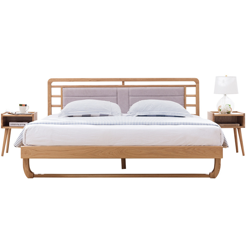 Boomdeer Modern style 100% Solid wood bed bedroom furniture home furniture latest double king queen bed frame fabric wood bed